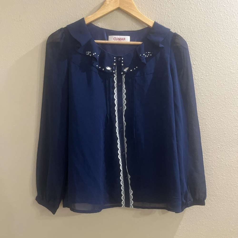 Cumar Italian Women’s Medium Embellished Navy blue with ruffles and beading